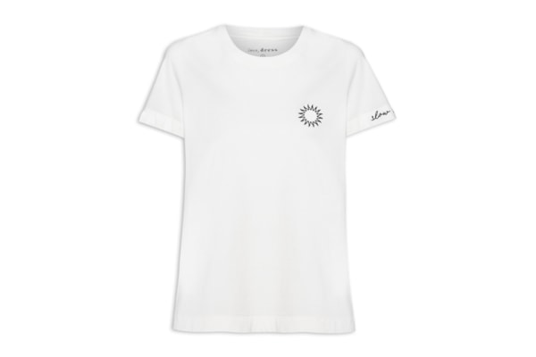 Camiseta Feminina Bordado Slow Living - Off White