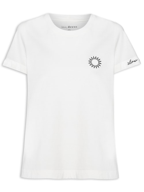 Camiseta Feminina Bordado Slow Living - Off White