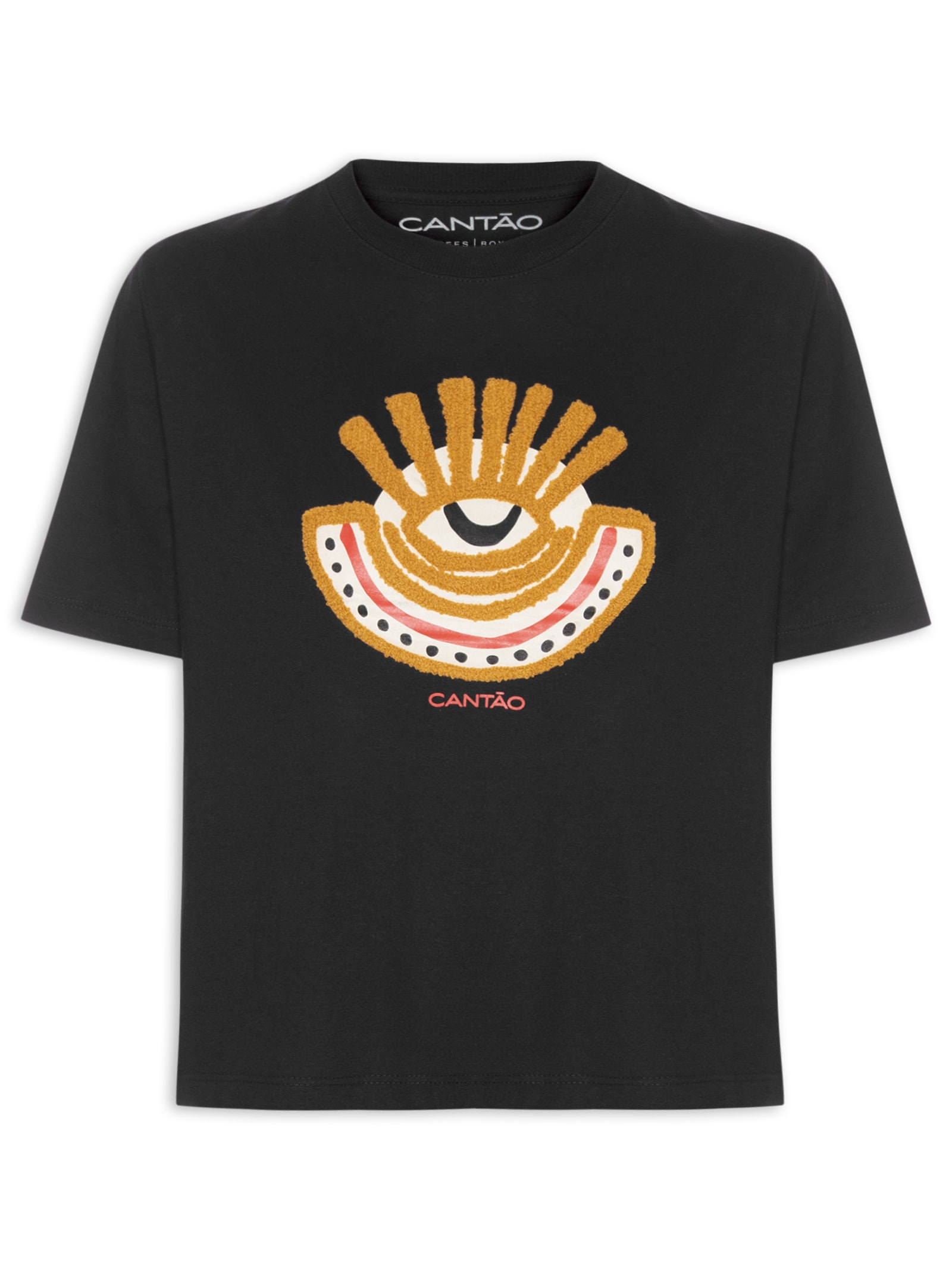 Camiseta Feminina Box Bordada Ancestral Preto Cantão
