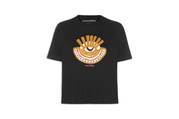 Camiseta Feminina Box Bordada Ancestral - Preto