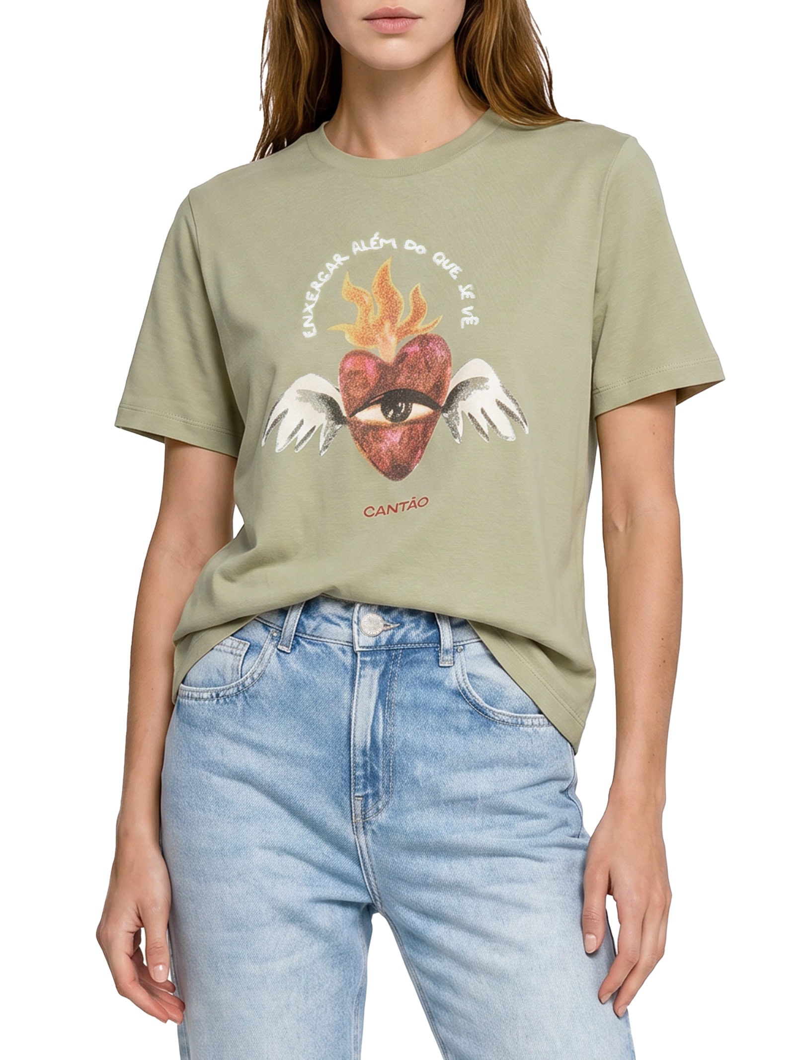 Camiseta Feminina Box Bordada Enxergar Verde Cantão
