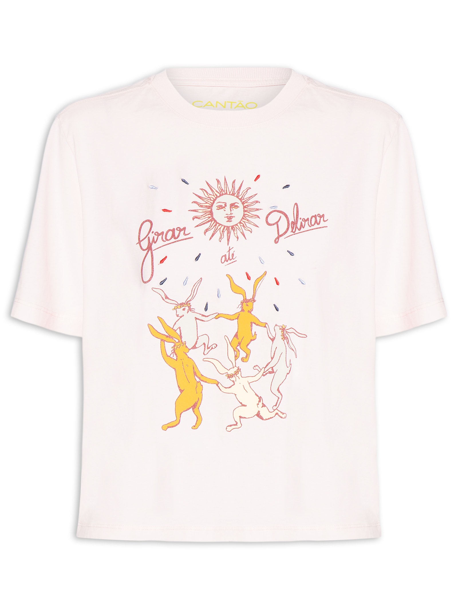 Camiseta Feminina Box Bordada Girar Rosa Cantão