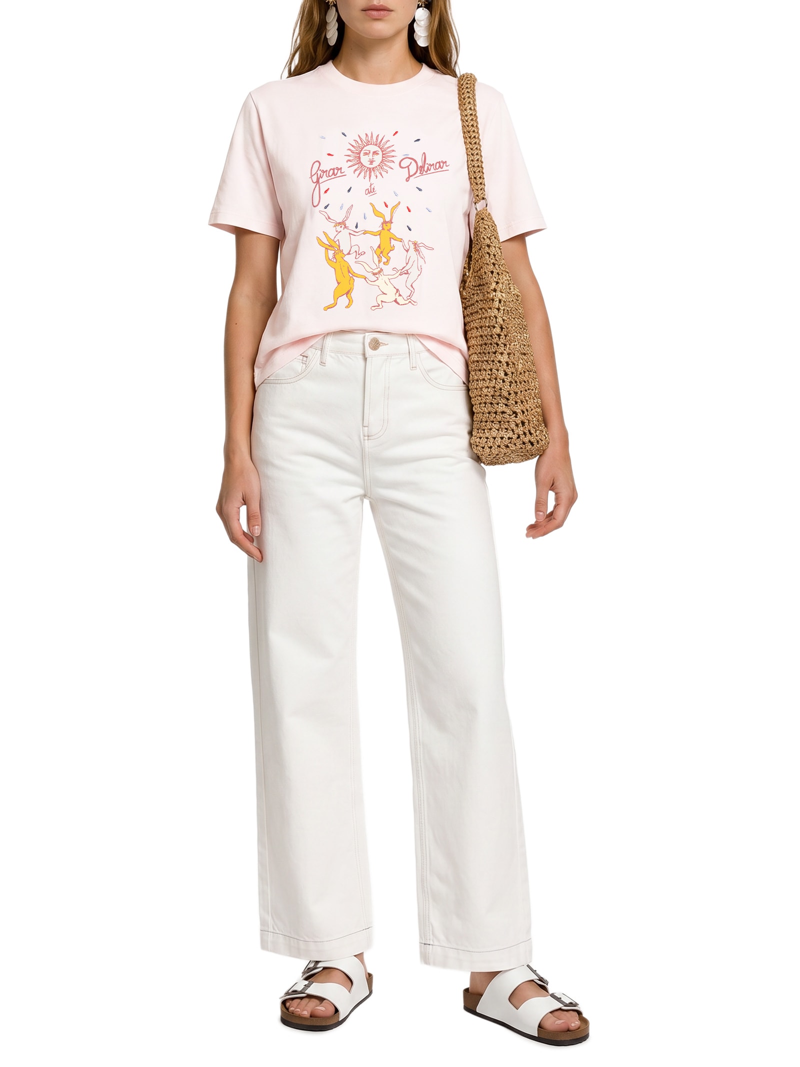 Camiseta Feminina Box Bordada Girar Rosa Cantão