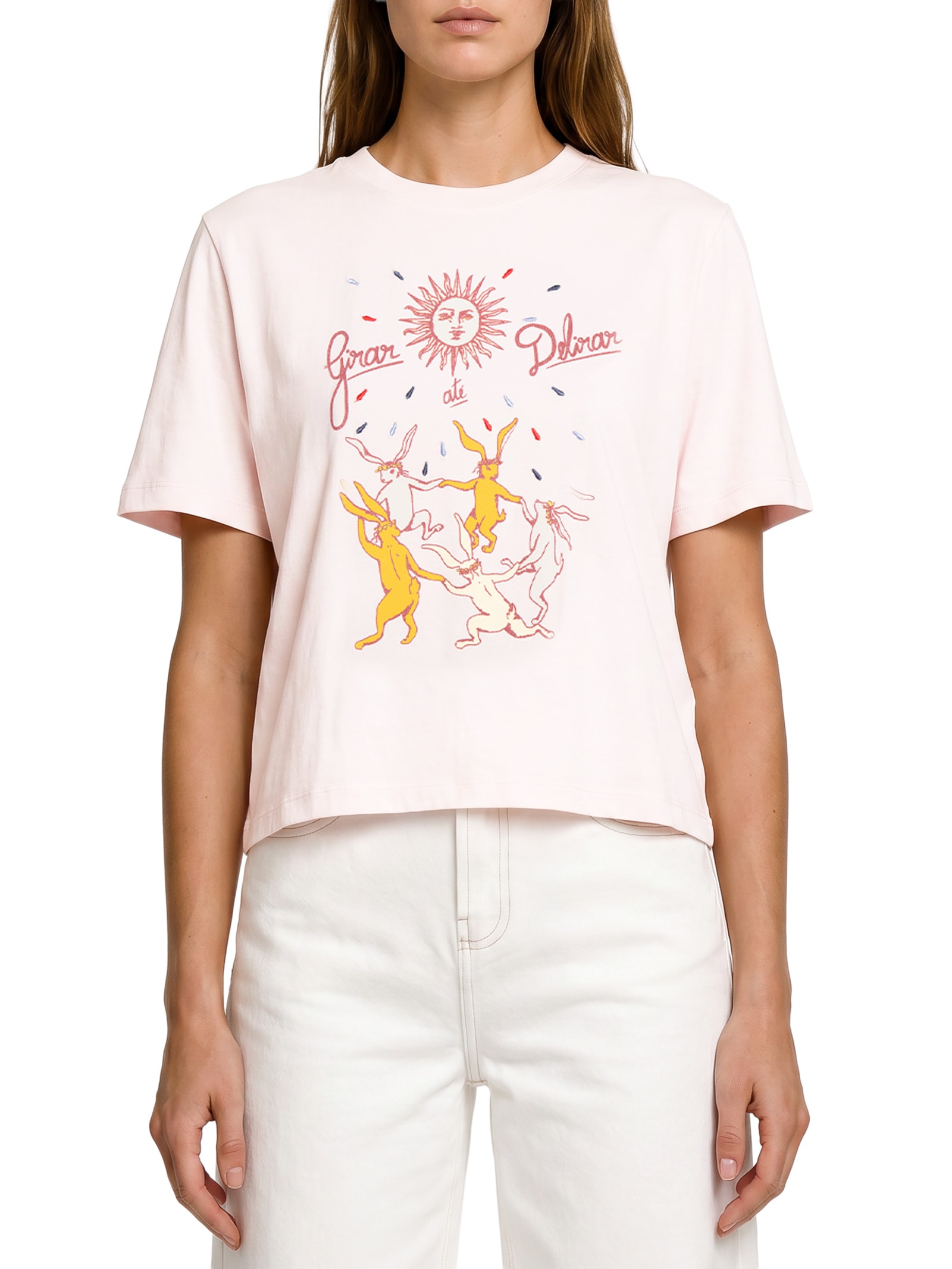 Camiseta Feminina Box Bordada Girar Rosa Cantão