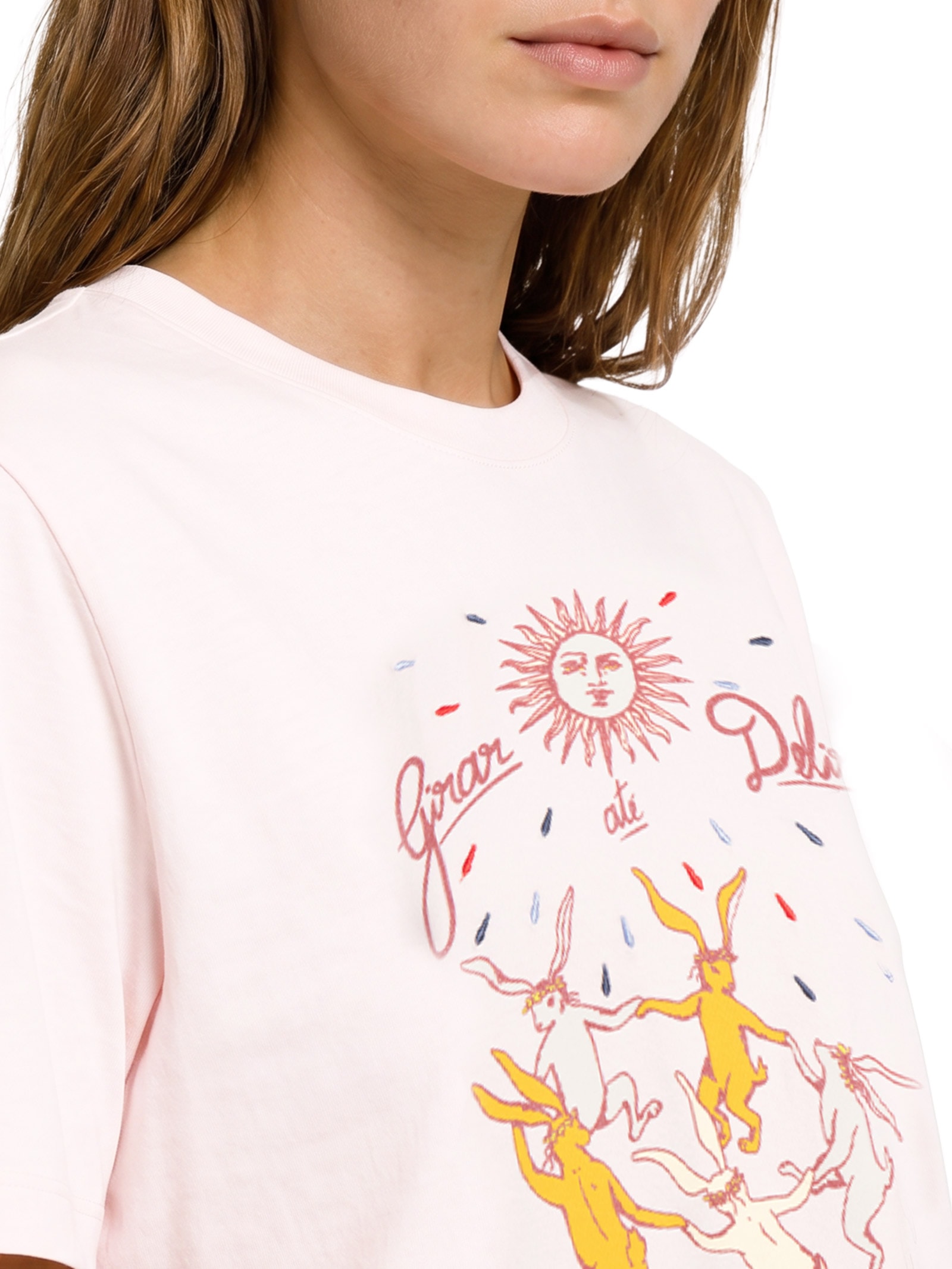 Camiseta Feminina Box Bordada Girar Rosa Cantão