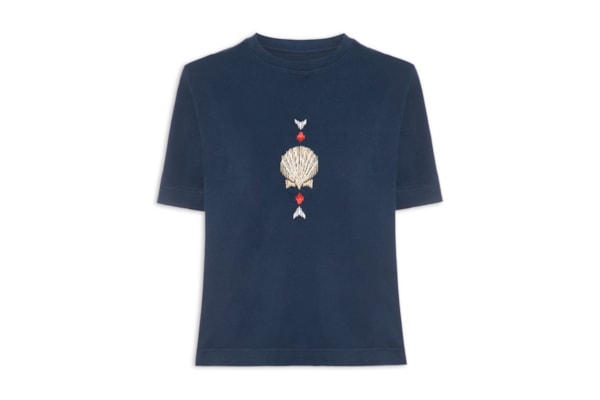 Camiseta Feminina Box Bordada Shabby - Azul