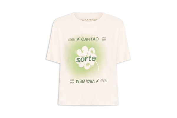Camiseta Feminina Box Bordada Sorte - Branco