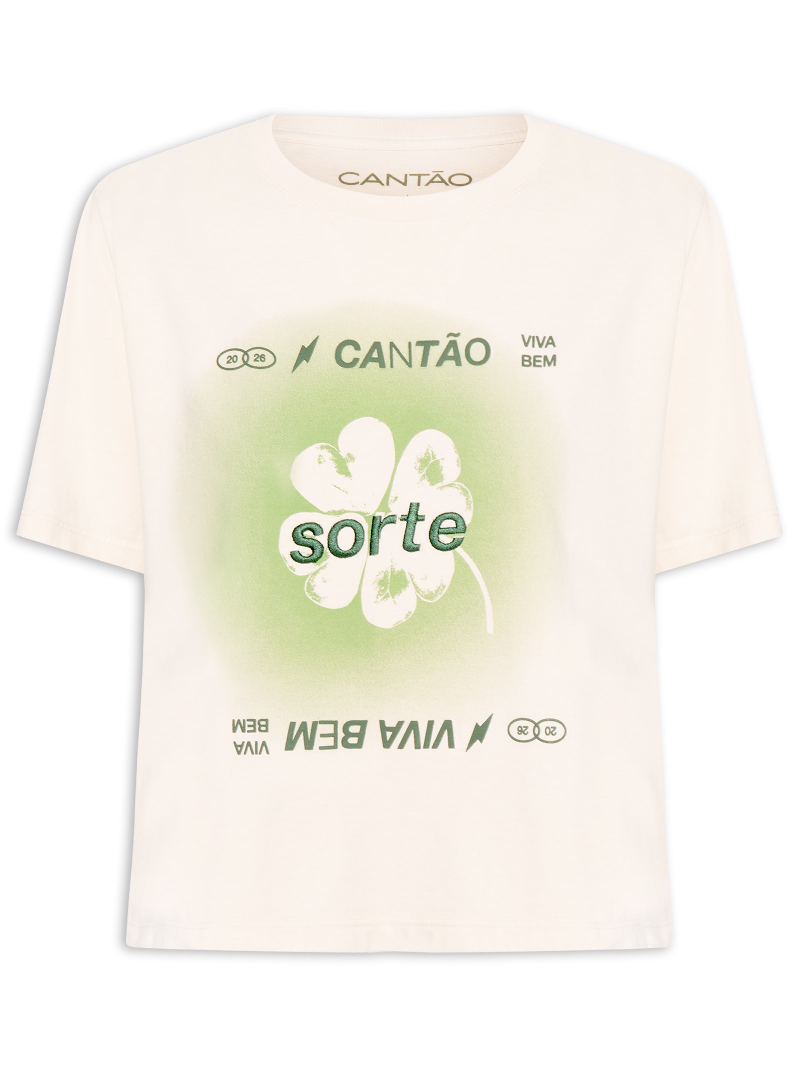 Camiseta Feminina Box Bordada Sorte Branco Cantão