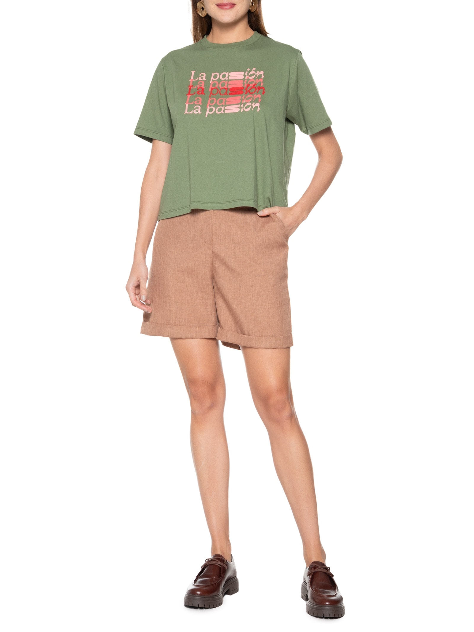 Camiseta Feminina Box La Passion Bordada Verde Cantão