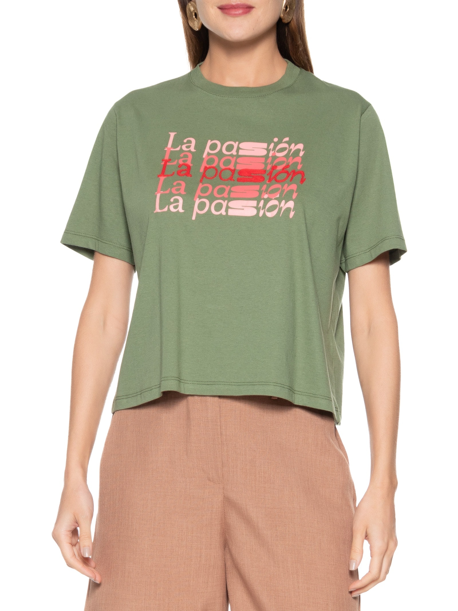 Camiseta Feminina Box La Passion Bordada Verde Cantão