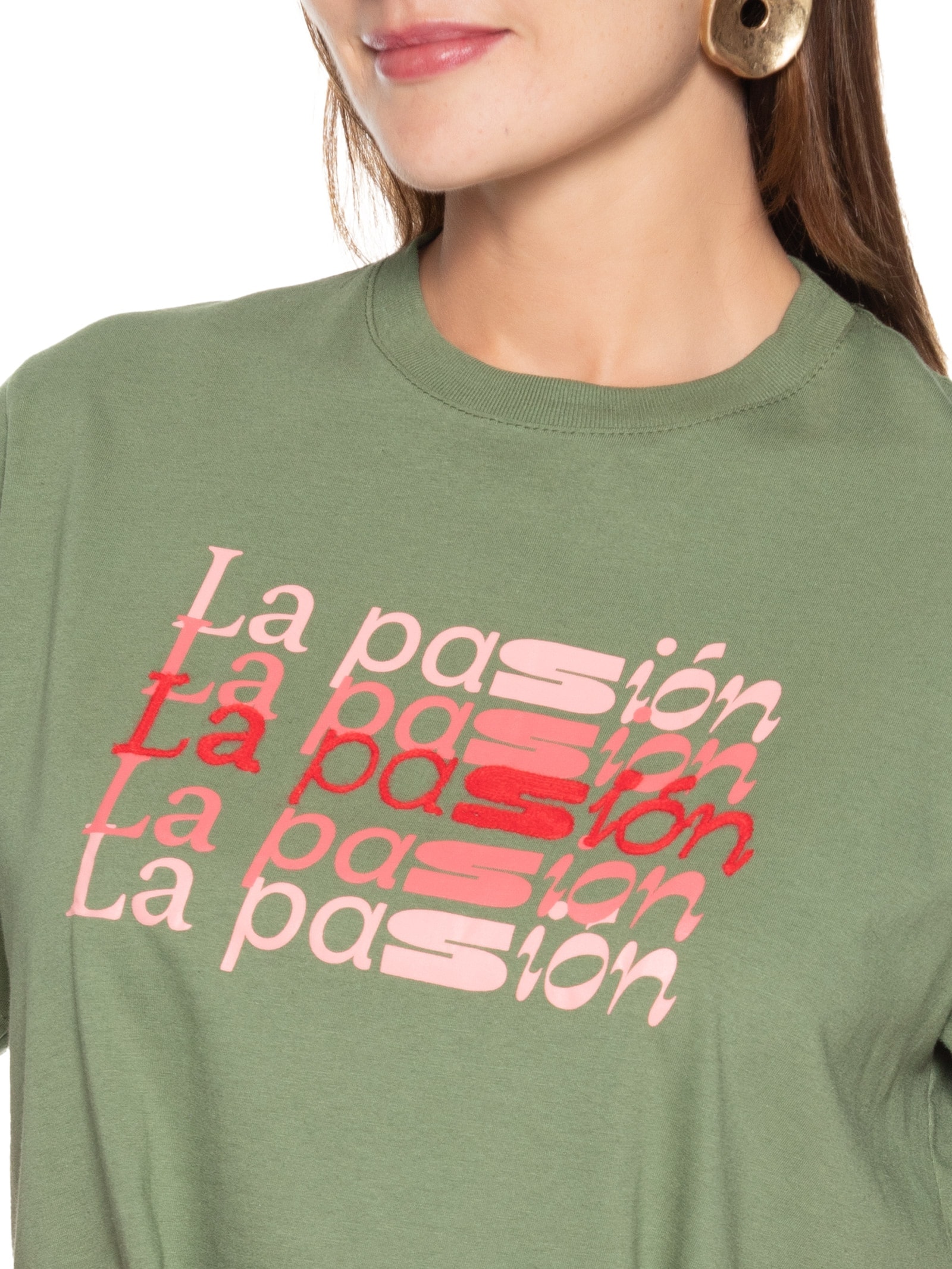 Camiseta Feminina Box La Passion Bordada Verde Cantão