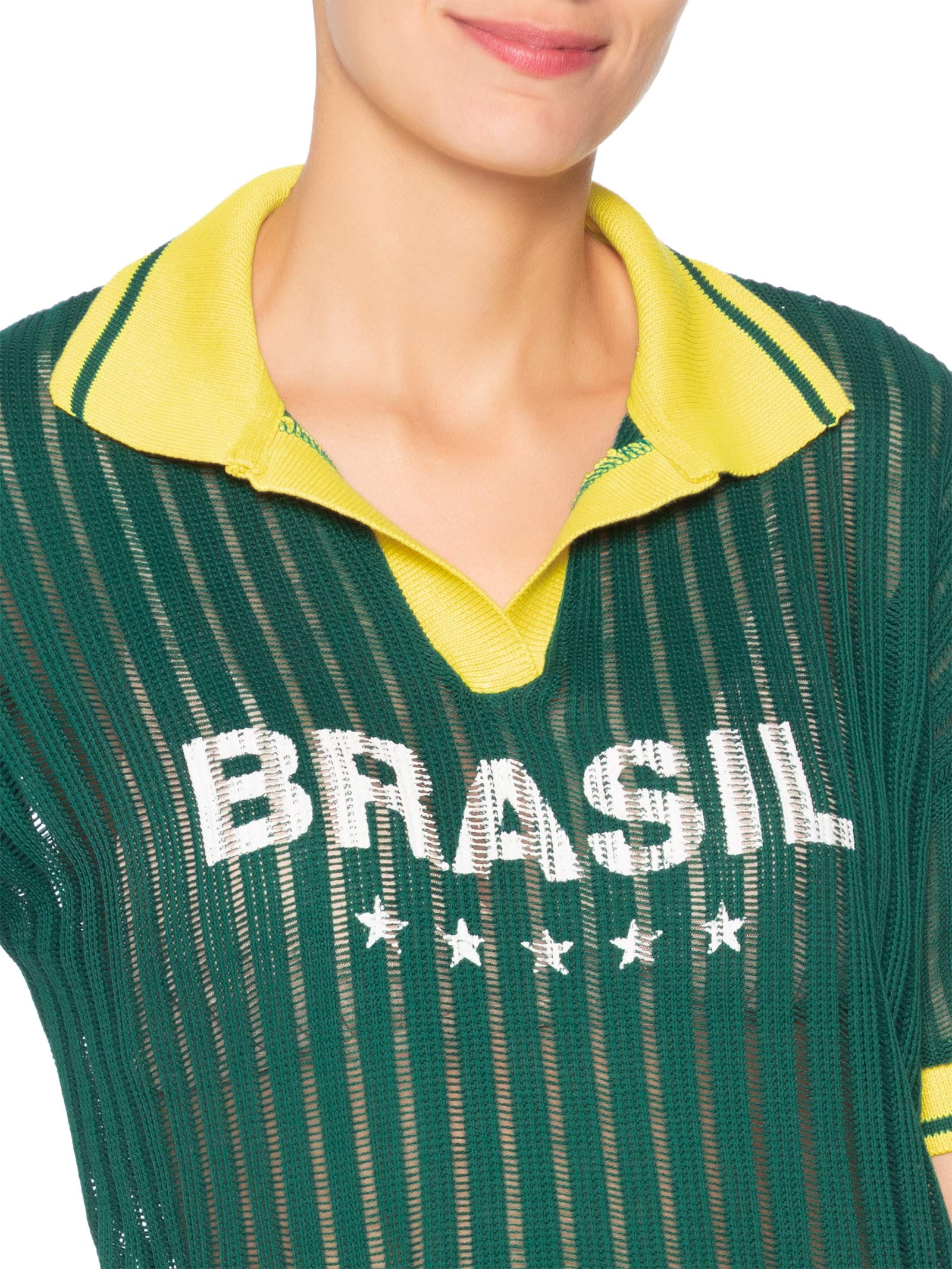 Camiseta Feminina Brasil Em Tricot Verde Market 33