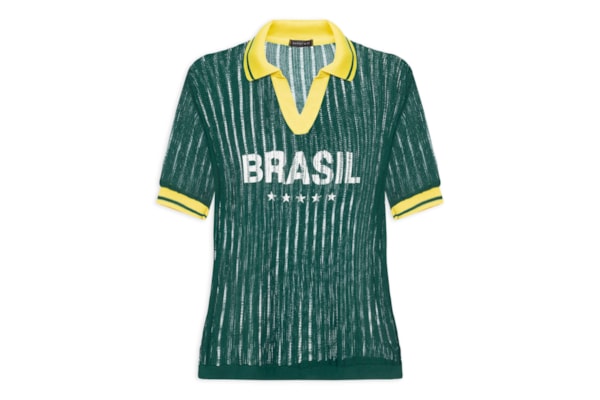 Camiseta Feminina Brasil Em Tricot - Verde