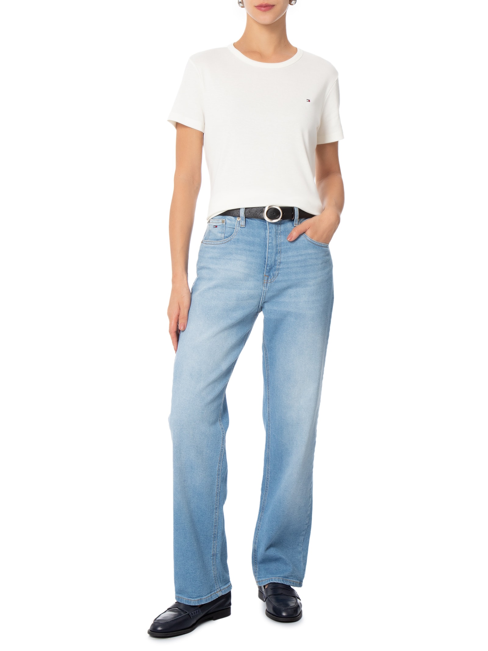 Camiseta Feminina C NK Rib 1x1 Pima Cotton Branco Tommy Hilfiger