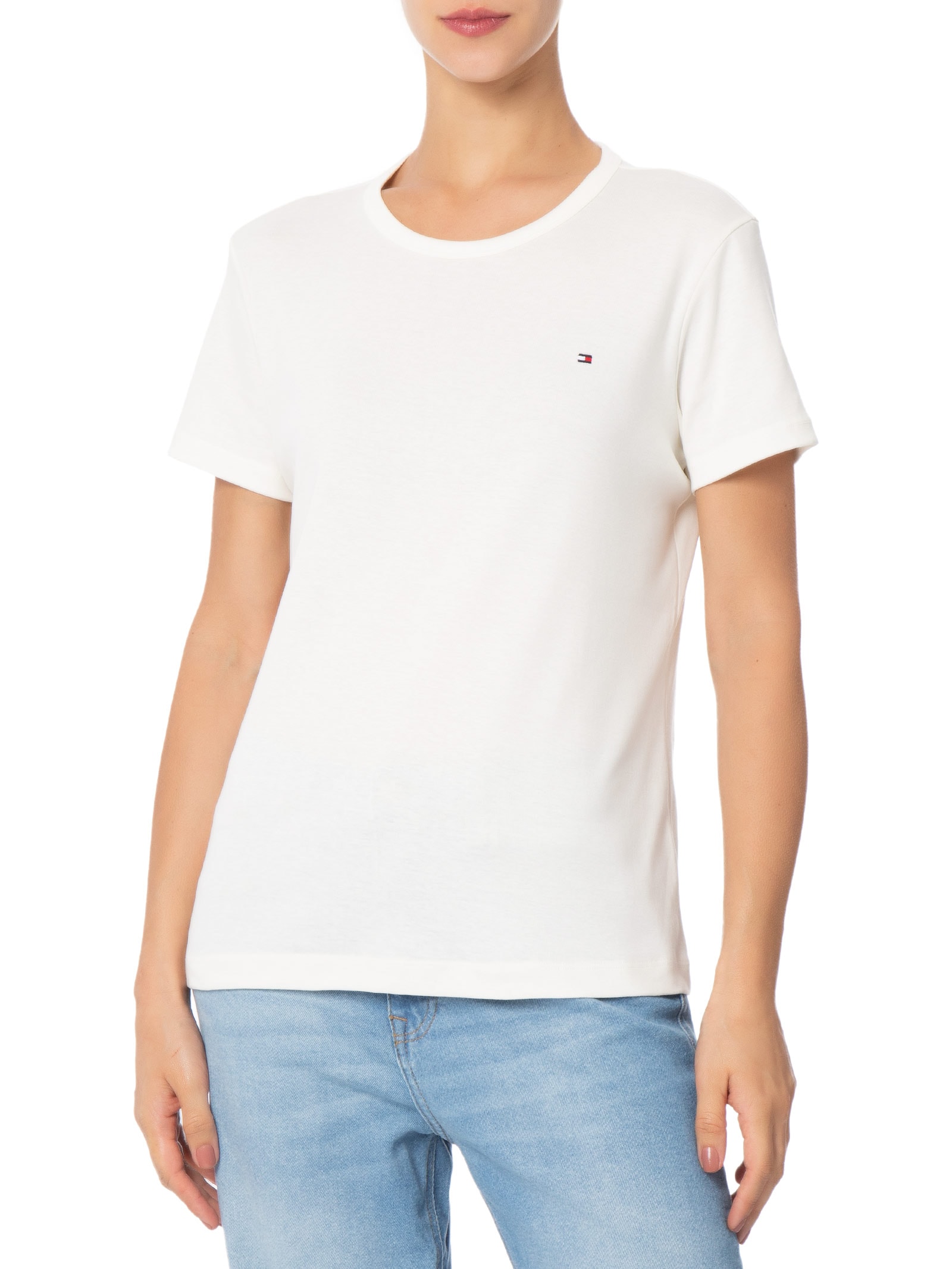 Camiseta Feminina C NK Rib 1x1 Pima Cotton Branco Tommy Hilfiger