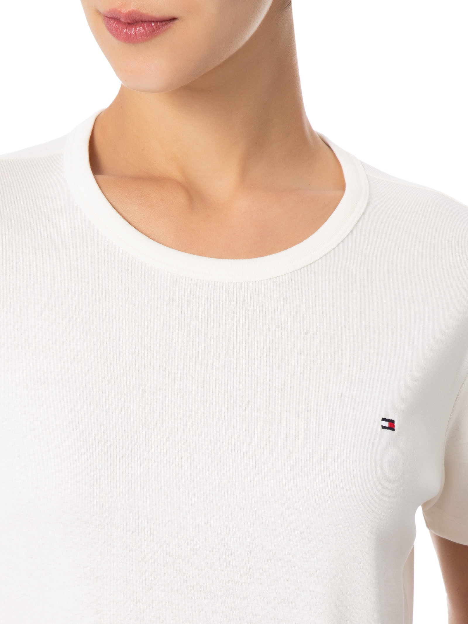 Camiseta Feminina C NK Rib 1x1 Pima Cotton Branco Tommy Hilfiger