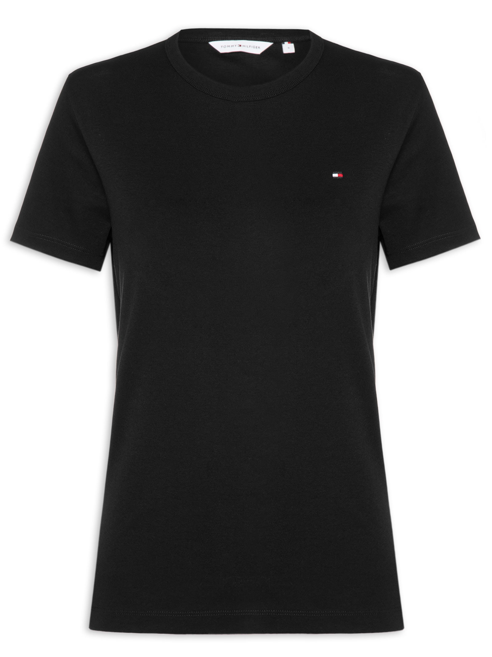 Camiseta Feminina C NK Rib 1x1 Pima Cotton Preto Tommy Hilfiger