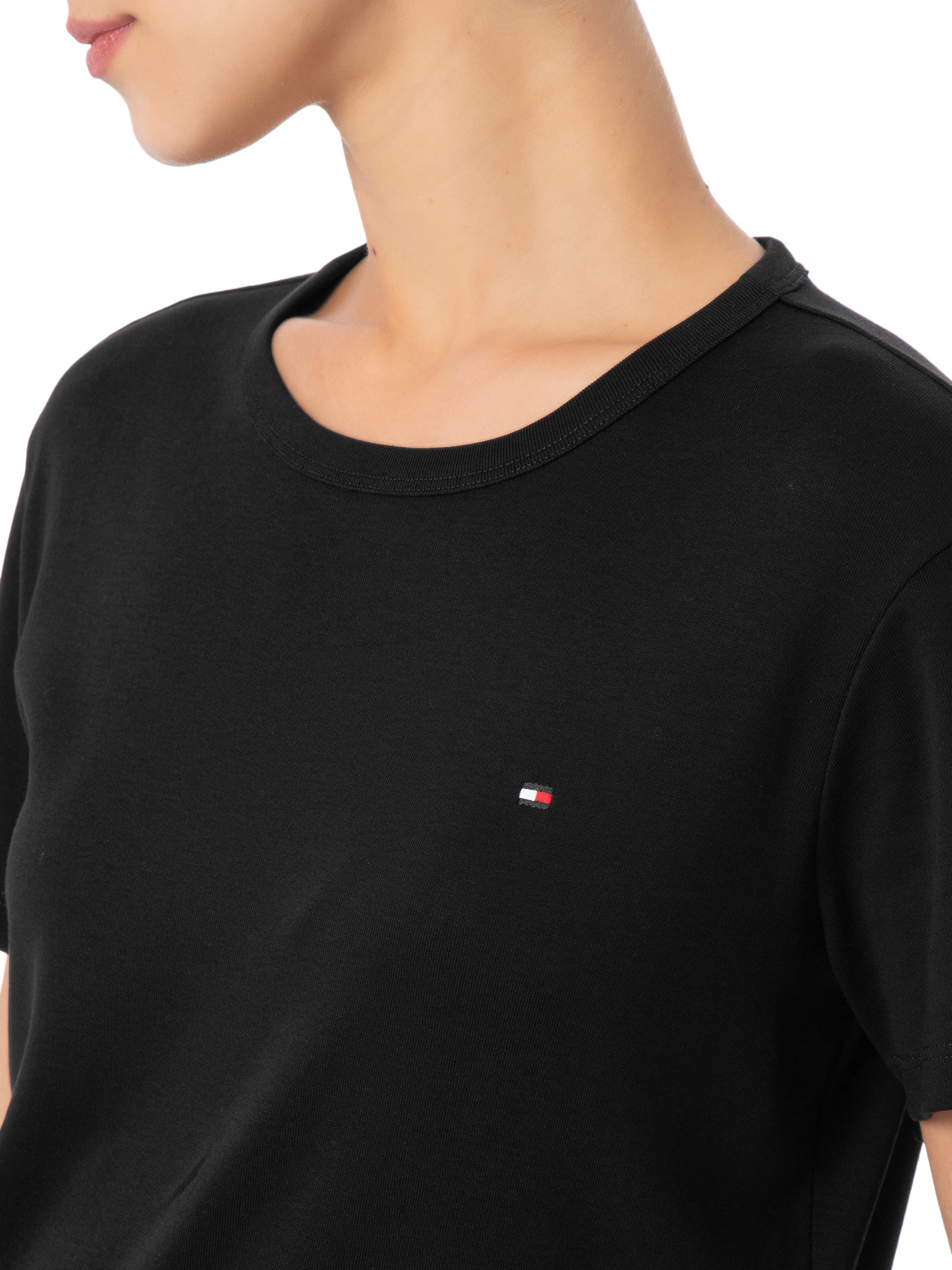 Camiseta Feminina C NK Rib 1x1 Pima Cotton Preto Tommy Hilfiger