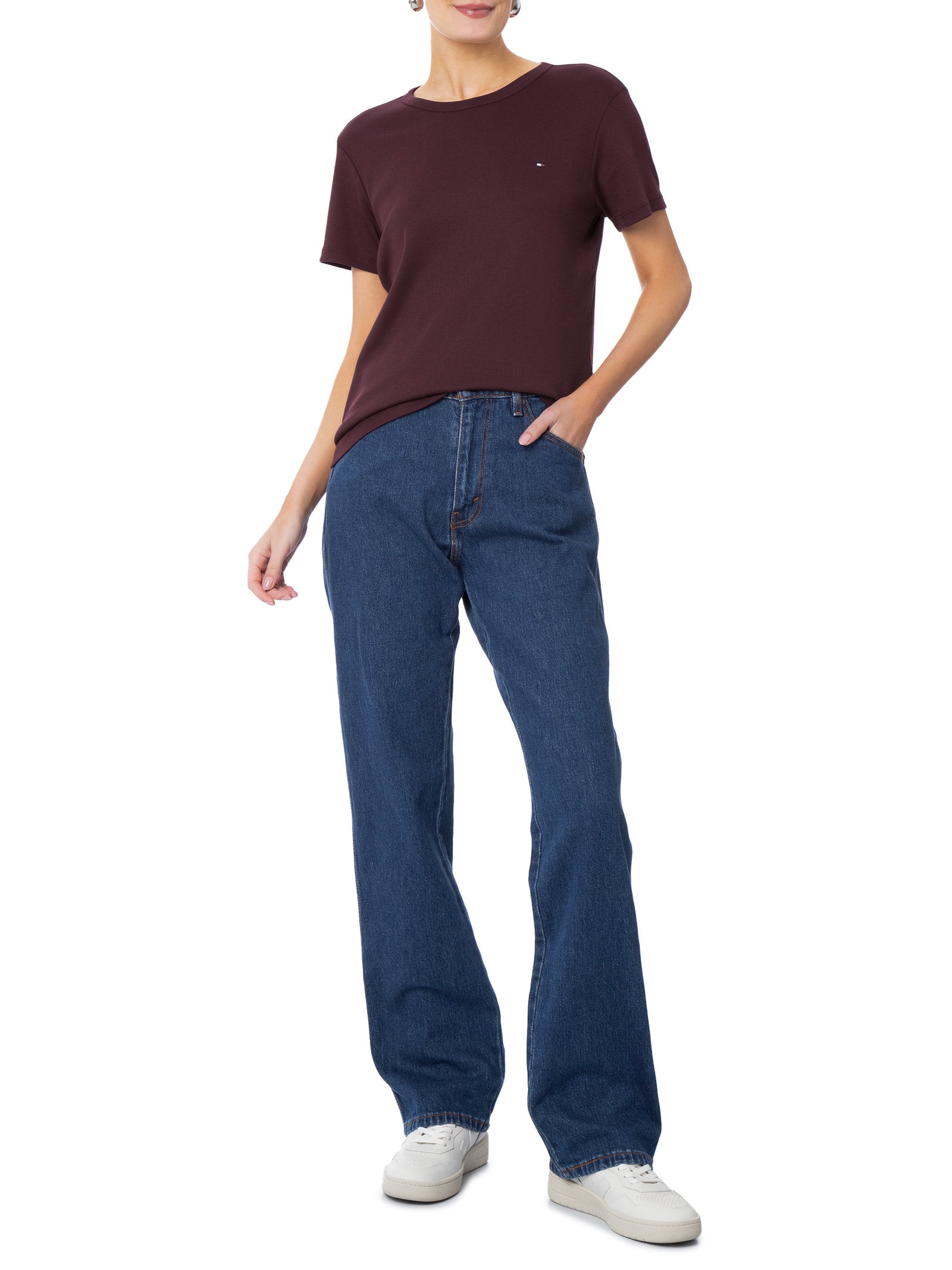 Camiseta Feminina C NK Rib 1x1 Pima Cotton Vermelho Tommy Hilfiger