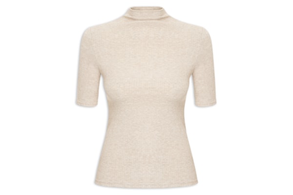 Camiseta Feminina Canelada Gola Alta - Bege