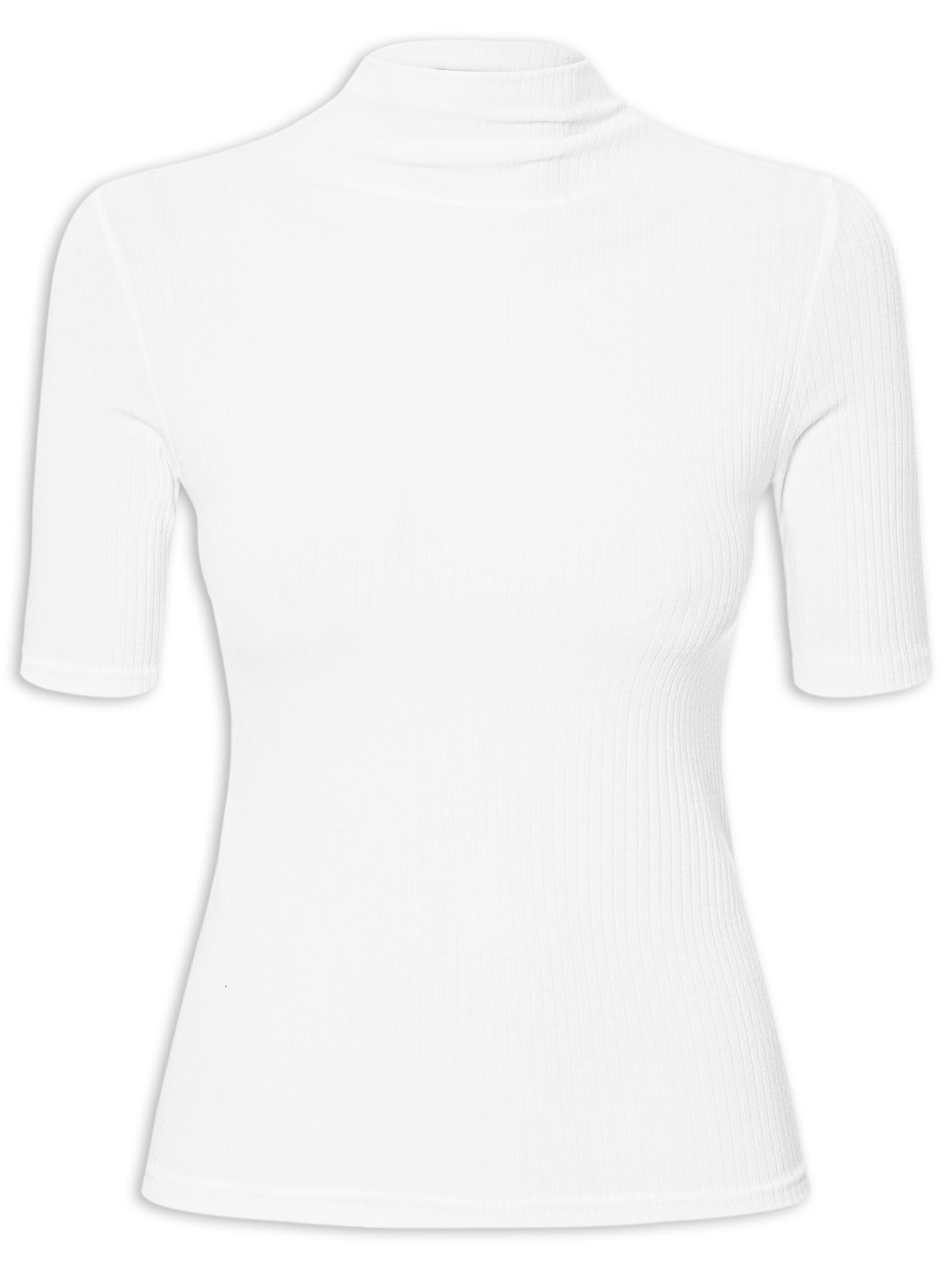 Camiseta Feminina Canelada Gola Alta Branco Basiq