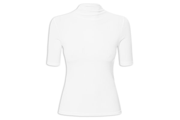 Camiseta Feminina Canelada Gola Alta - Branco