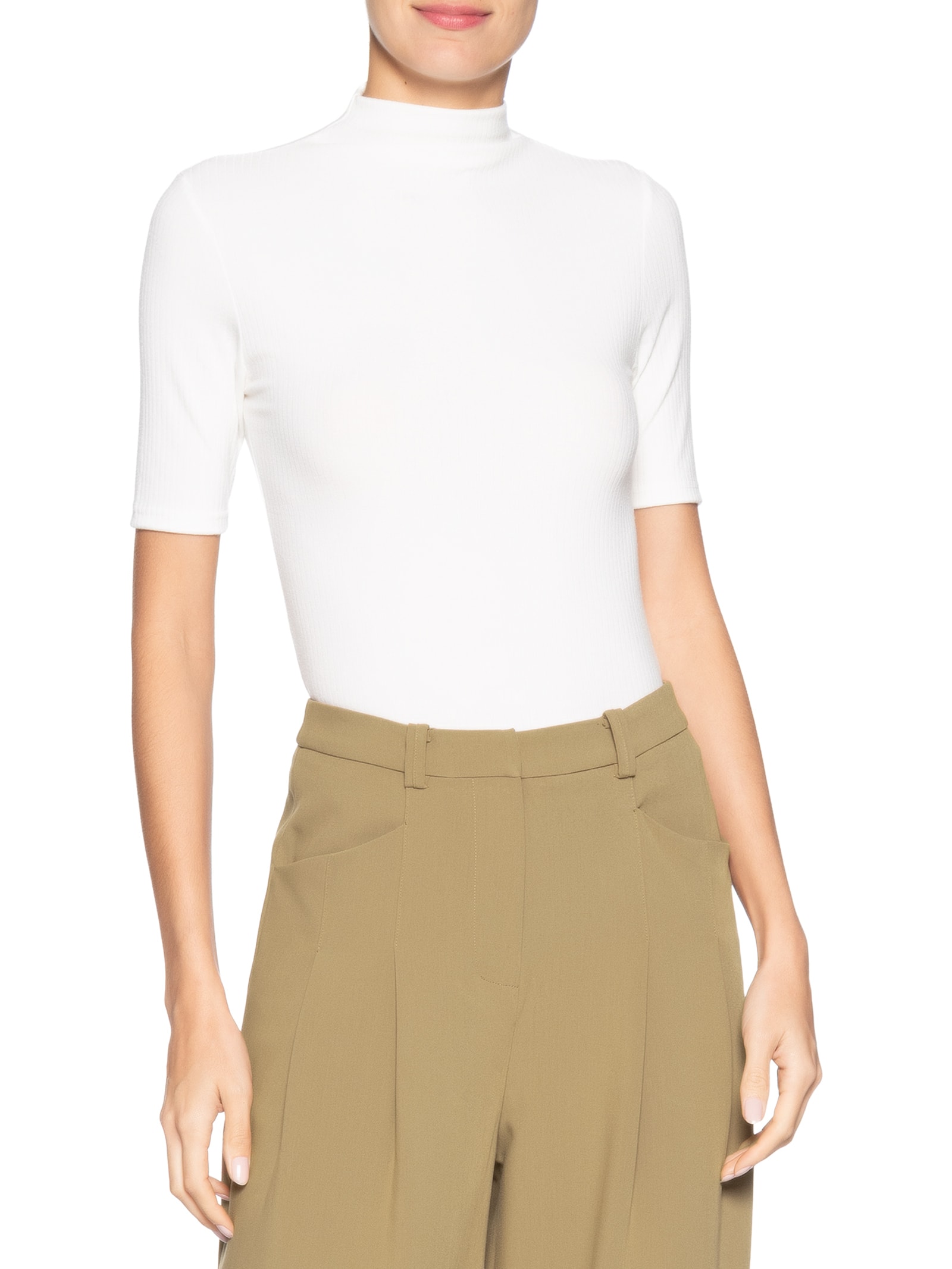 Camiseta Feminina Canelada Gola Alta Branco Basiq