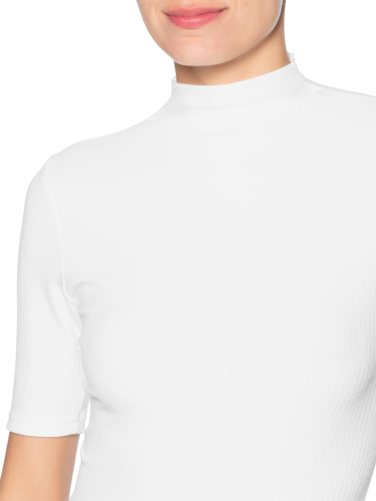 Camiseta Feminina Canelada Gola Alta Branco Basiq