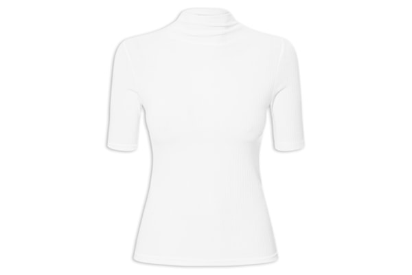 Camiseta Feminina Canelada Gola Alta - Branco