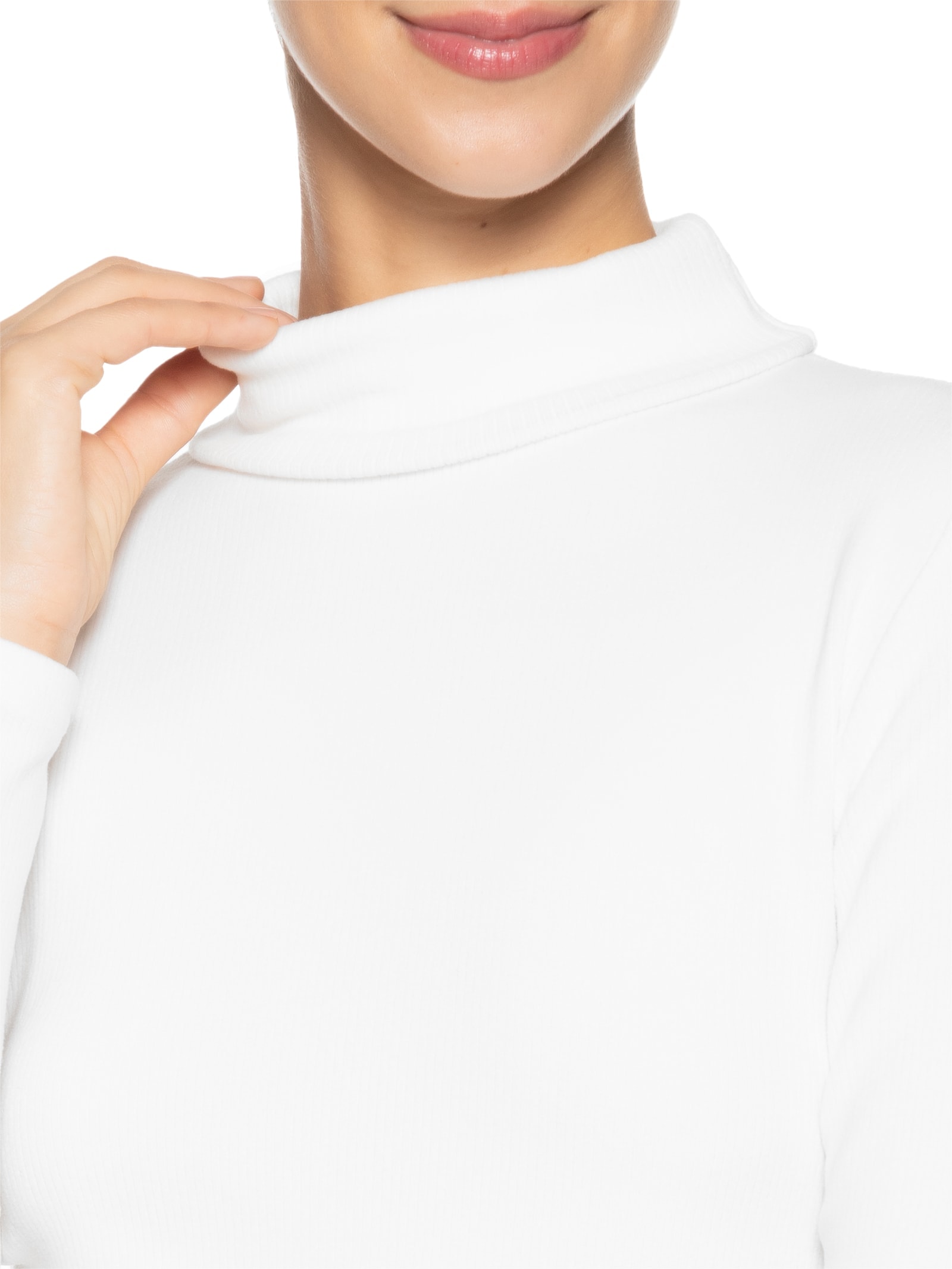 Camiseta Feminina Canelada Gola Alta Manga Longa Branco  Basiq