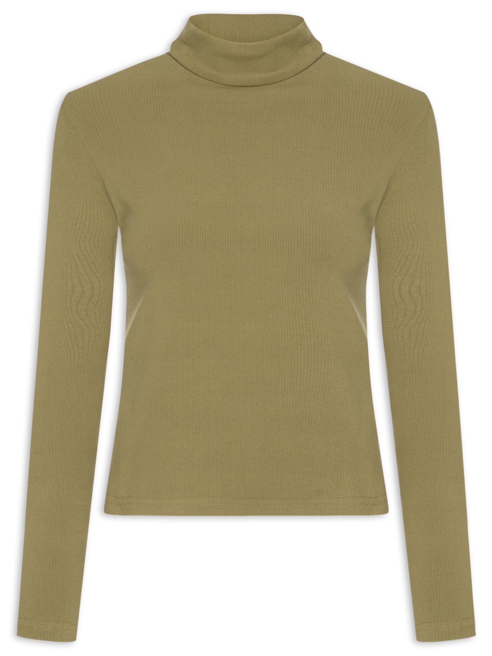Camiseta Feminina Canelada Gola Alta Manga Longa Verde Basiq