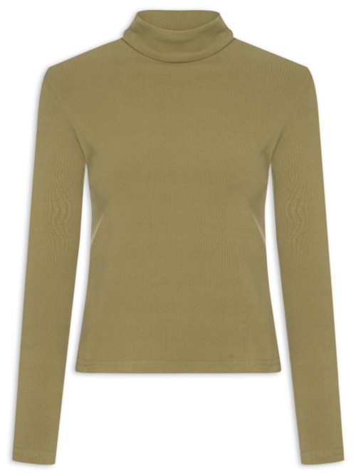 Camiseta Feminina Canelada Gola Alta Manga Longa – Verde