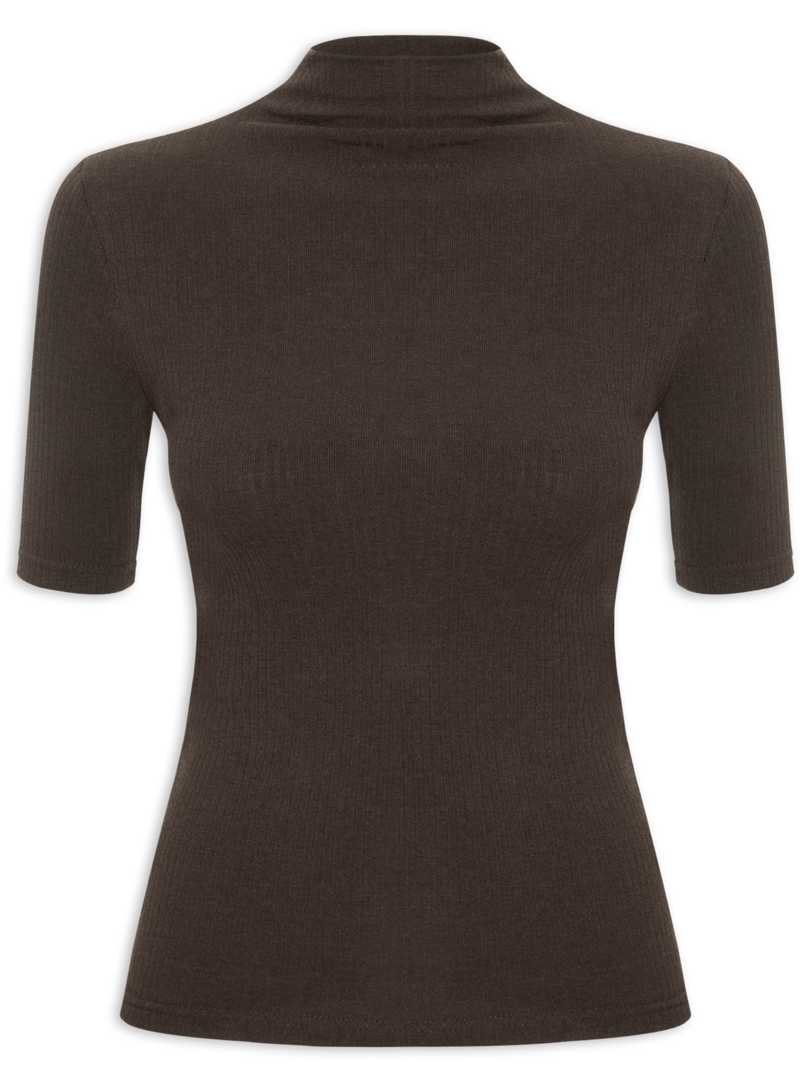 Camiseta Feminina Canelada Gola Alta Marrom Basiq