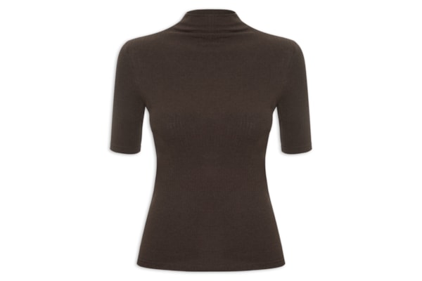 Camiseta Feminina Canelada Gola Alta - Marrom