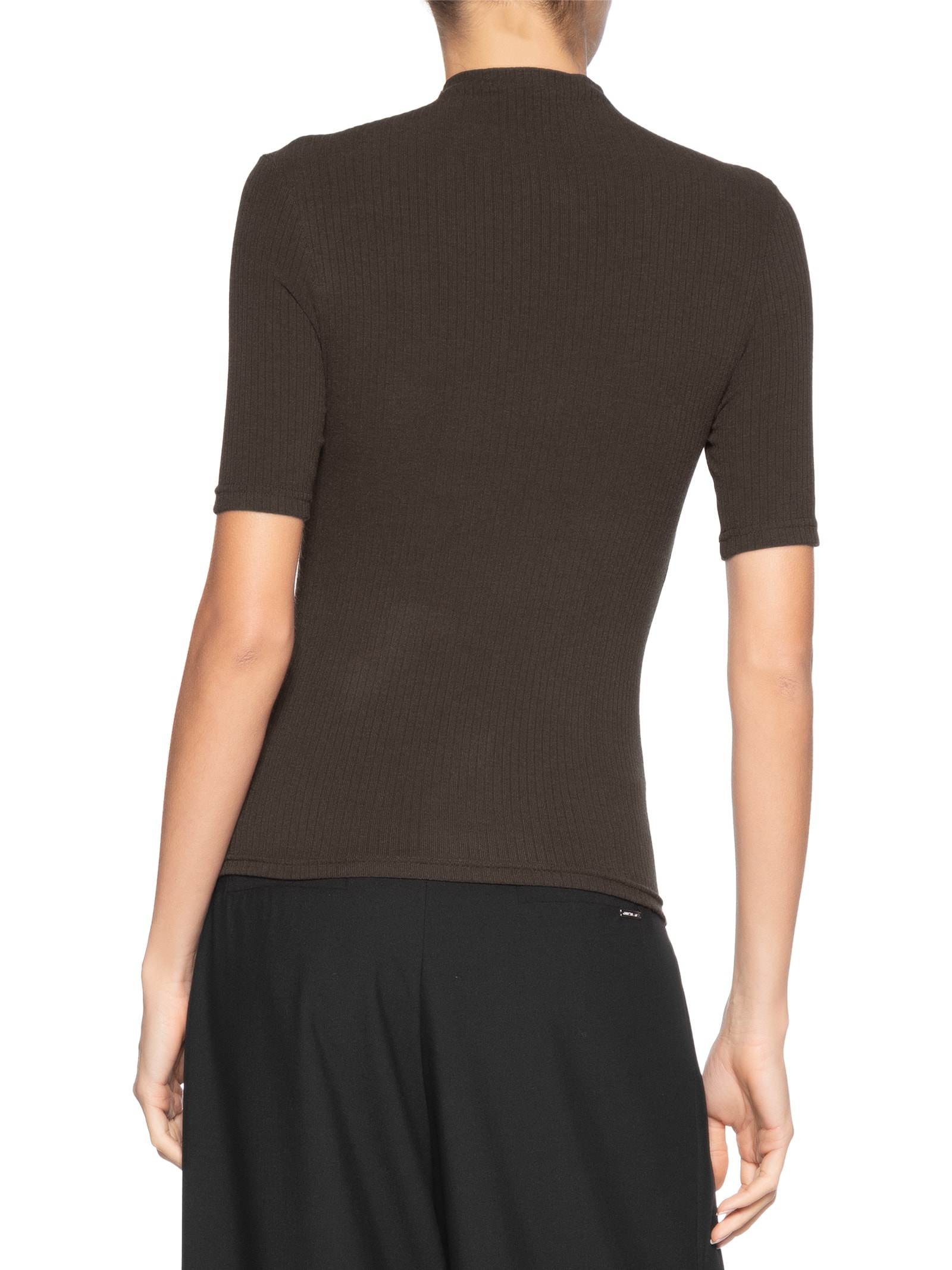 Camiseta Feminina Canelada Gola Alta Marrom Basiq