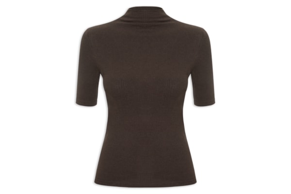 Camiseta Feminina Canelada Gola Alta - Marrom