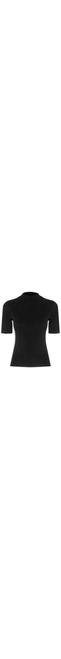 Camiseta Feminina Canelada Gola Alta - Preto