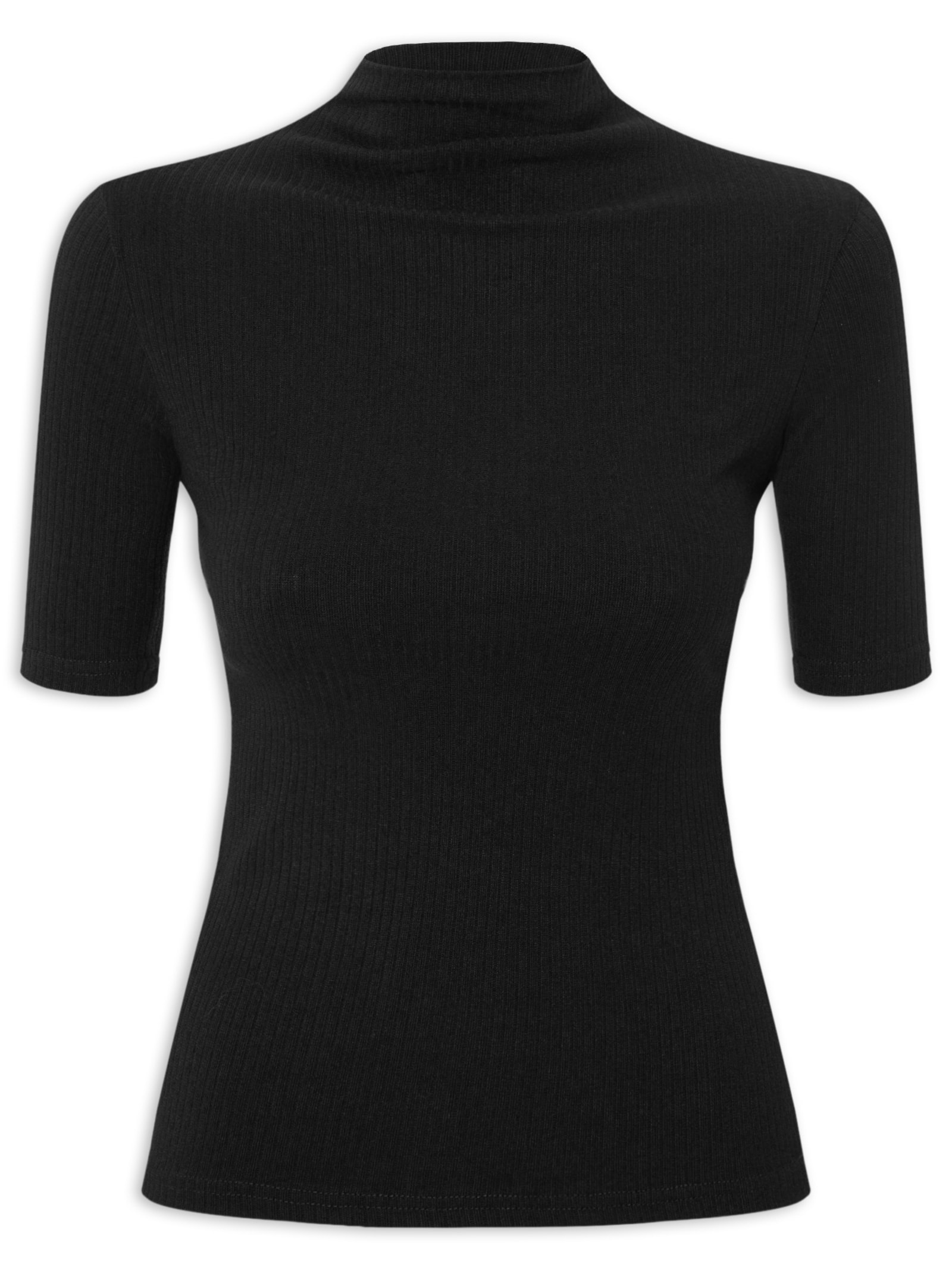 Camiseta Feminina Canelada Gola Alta Preto Basiq