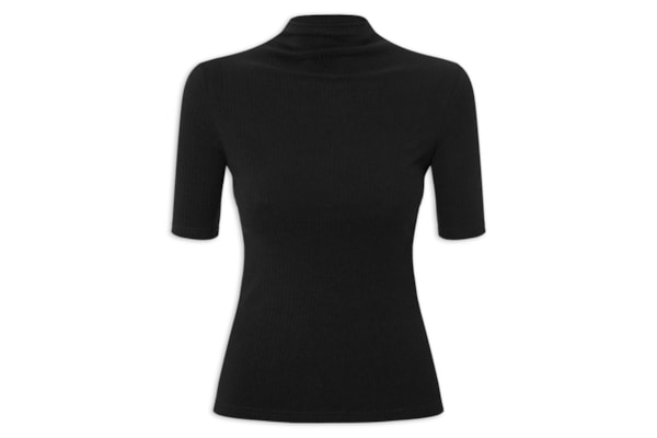 Camiseta Feminina Canelada Gola Alta - Preto
