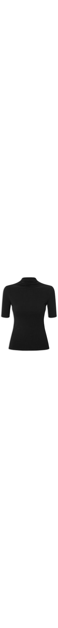 Camiseta Feminina Canelada Gola Alta - Preto