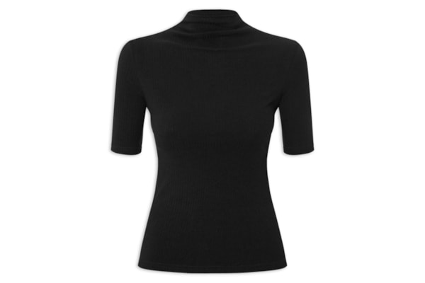 Camiseta Feminina Canelada Gola Alta - Preto