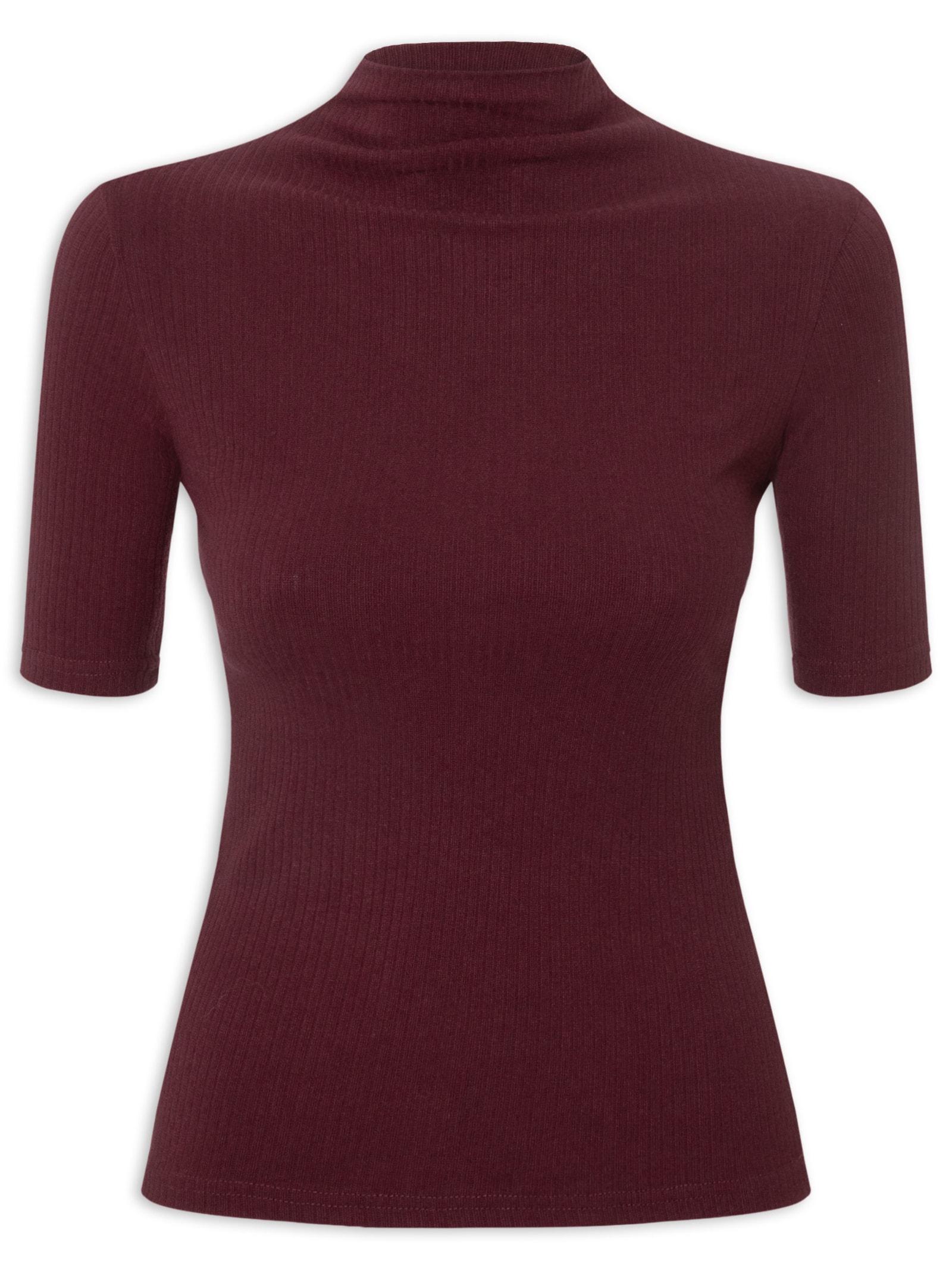 Camiseta Feminina Canelada Gola Alta Vermelho Basiq