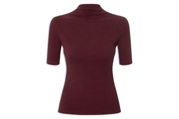 Camiseta Feminina Canelada Gola Alta - Vermelho