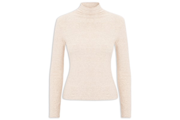 Camiseta Feminina Canelada Manga Longa - Bege