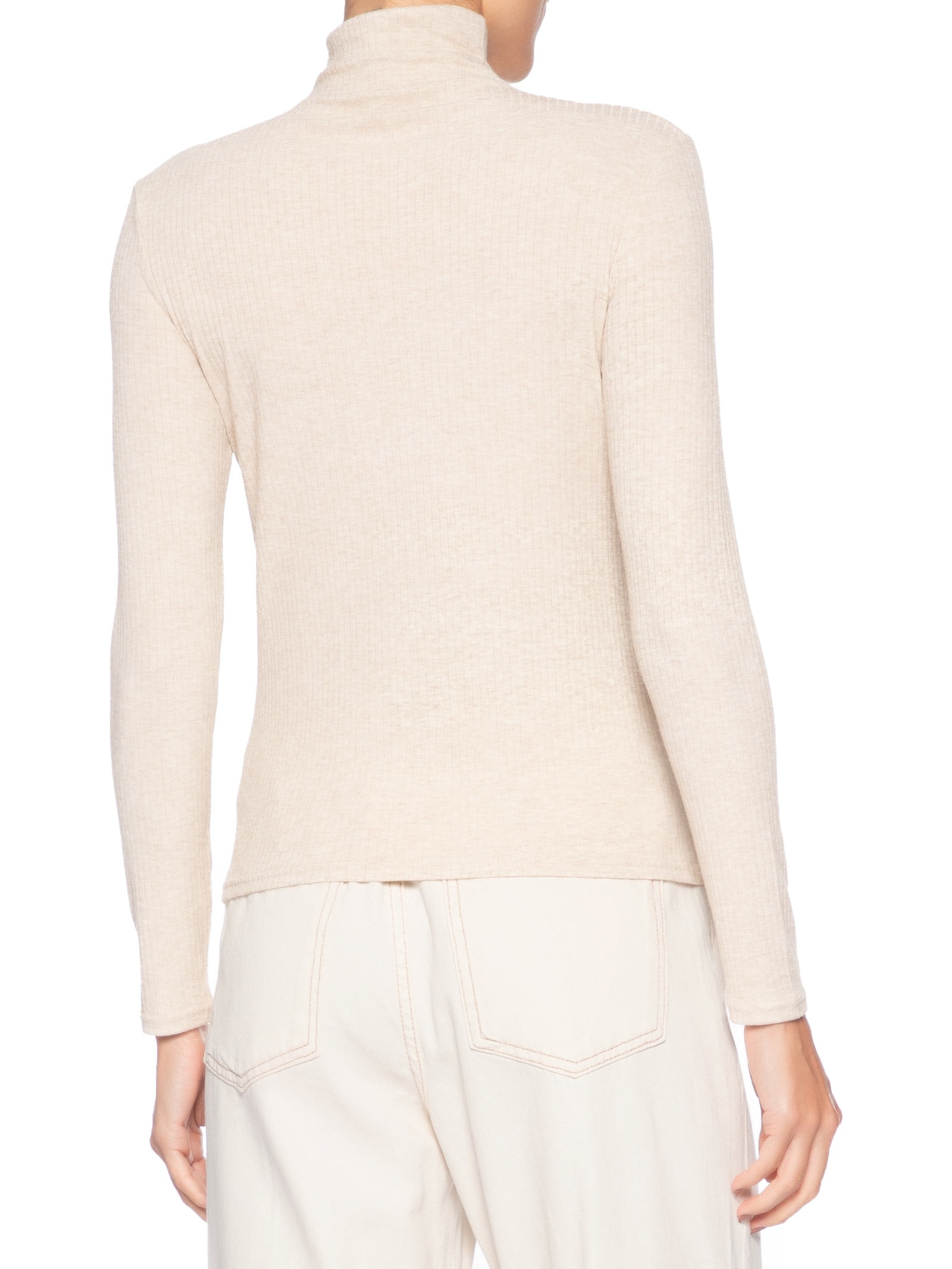 Camiseta Feminina Canelada Manga Longa Bege Basiq