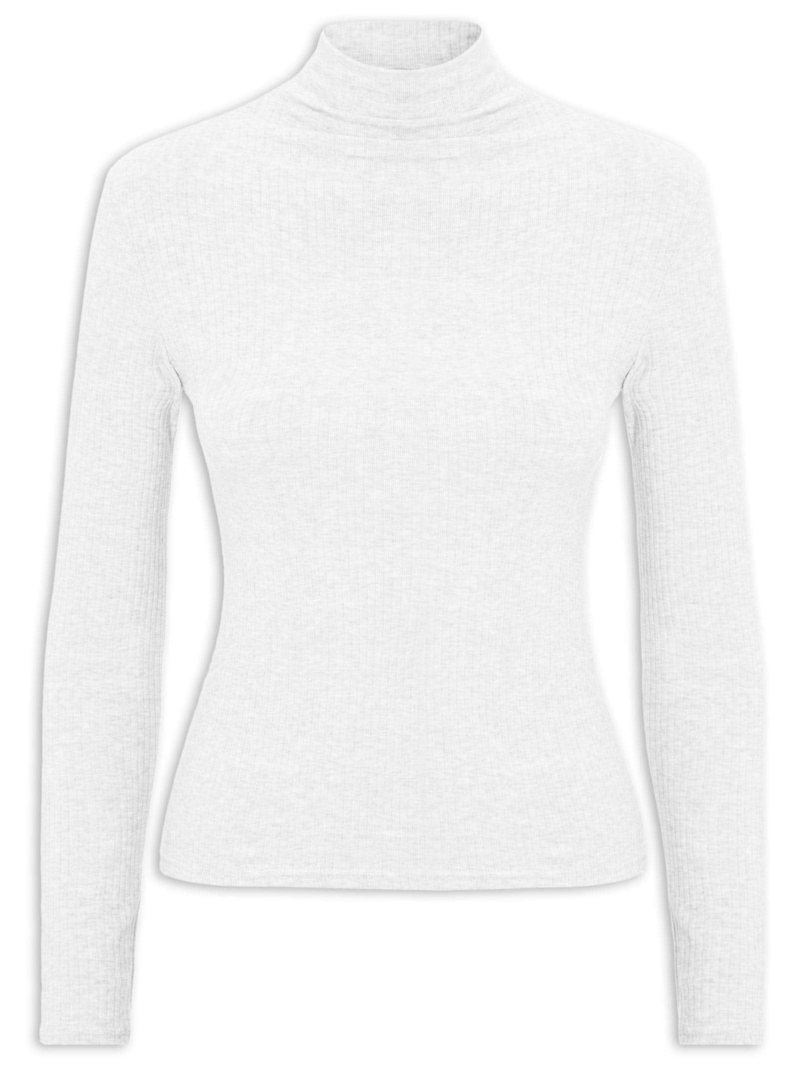 Camiseta Feminina Canelada Manga Longa Branco Basiq