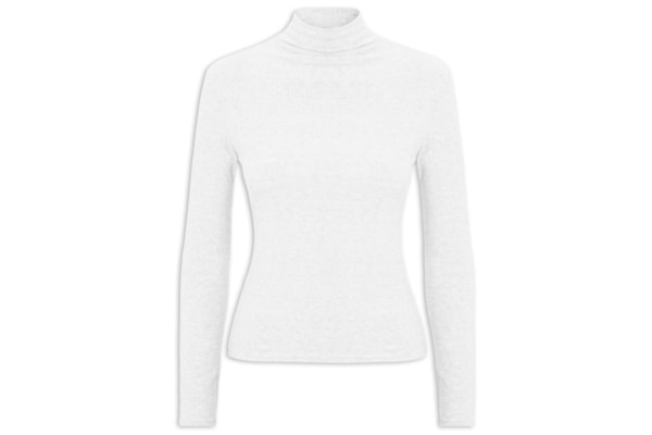 Camiseta Feminina Canelada Manga Longa - Branco