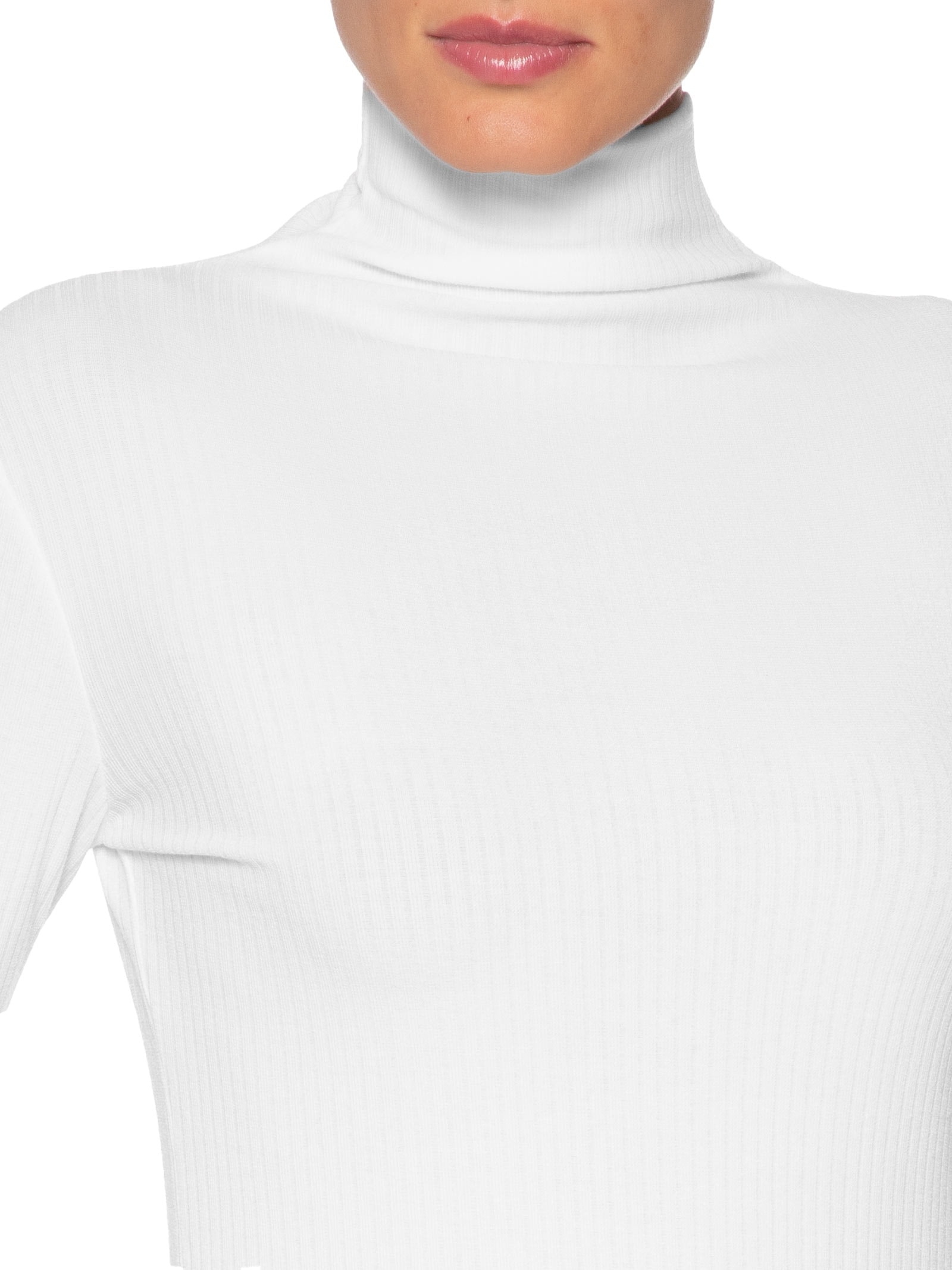 Camiseta Feminina Canelada Manga Longa Branco Basiq