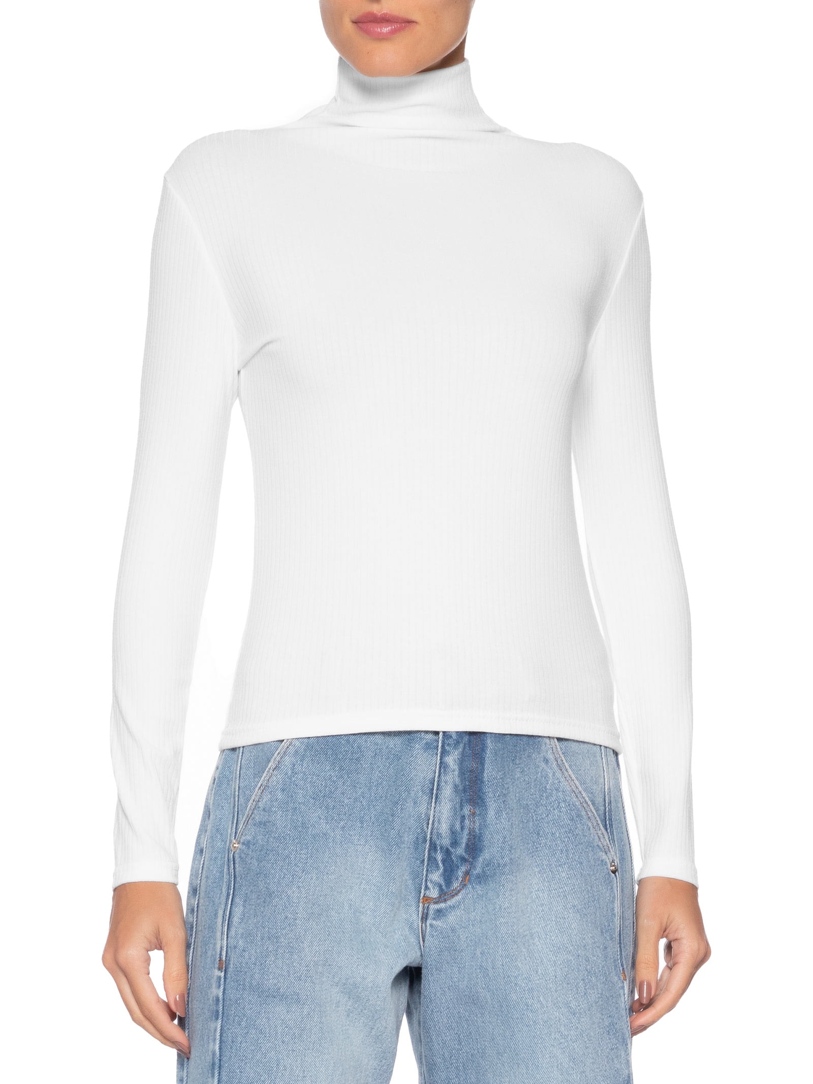 Camiseta Feminina Canelada Manga Longa Branco Basiq