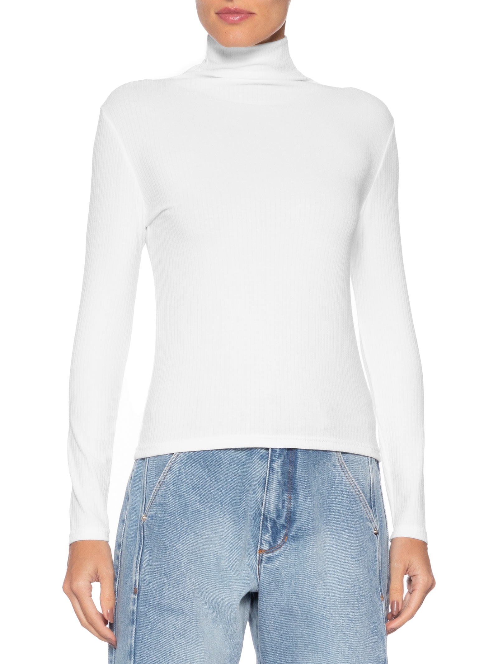 Camiseta Feminina Canelada Manga Longa Branco Basiq
